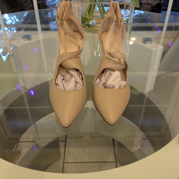 Marc Fisher Nude Leather Kalayne Snakeskin Women's Strappy Heels Sz 8 - Picture 1 of 11